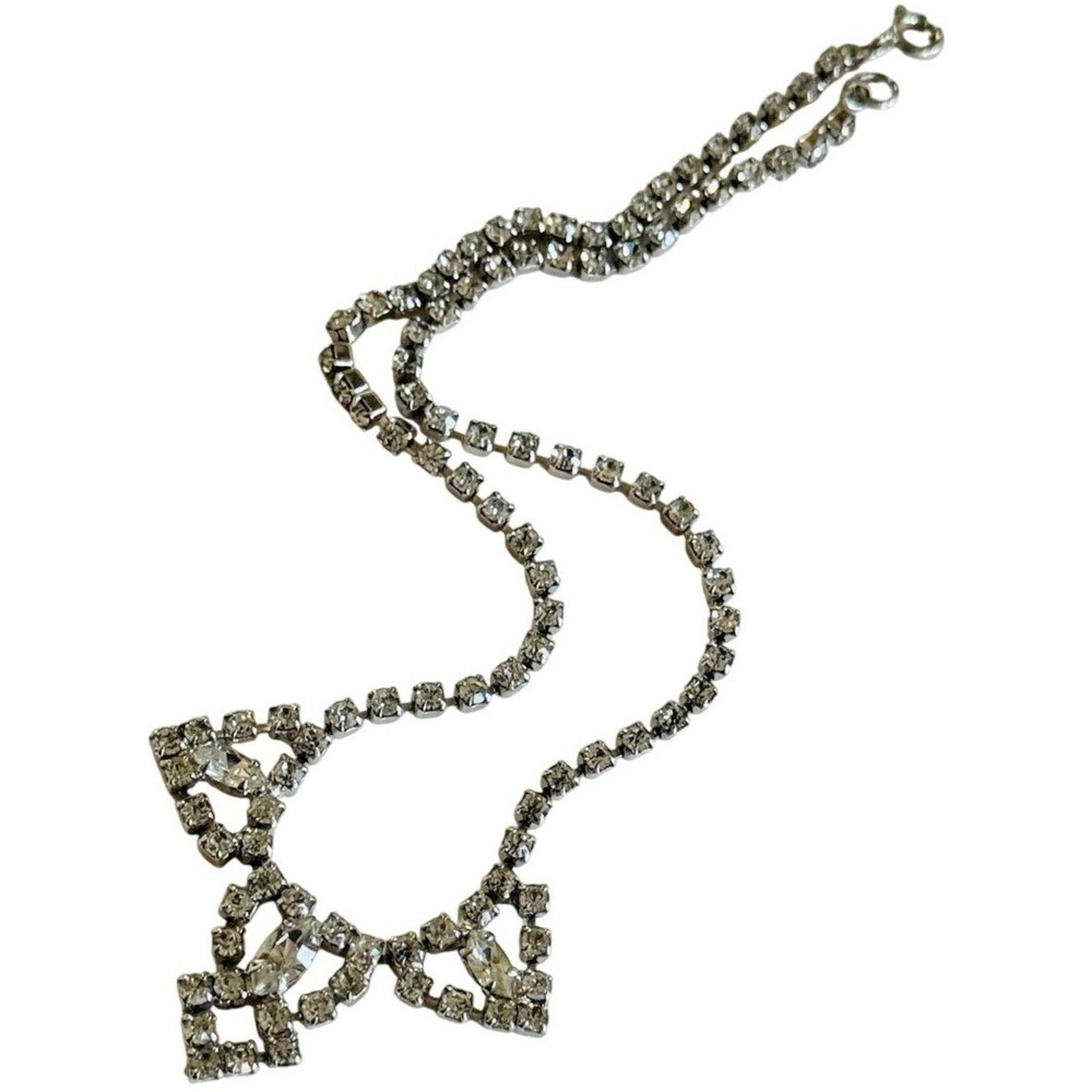 VTG Clear Crystal Rhinestone Necklace choker Silver Bridal Marquise‎ Jeweled 16"
